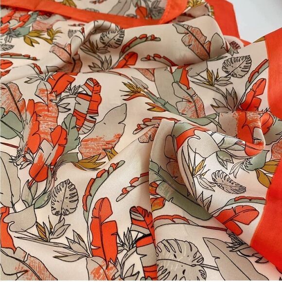 Orange Leafy Silky Scarf 